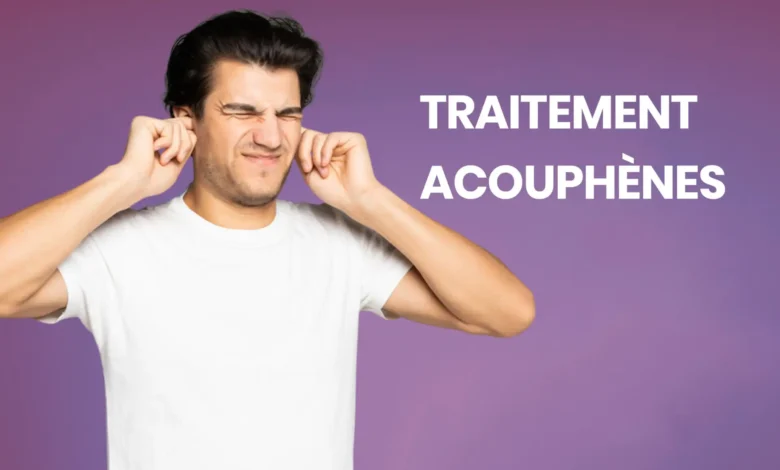 Homme souffrant d'acouphènes, se bouchant les oreilles.